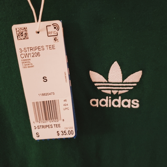 (NWT) Adidas Green Three Stripes Tee - Picture 3 of 3